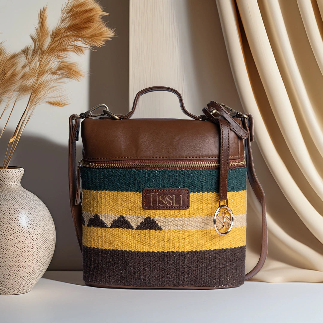Canyon Stripes Backpack | A handcrafted blend of mustard, brown, and green for everyday adventures
