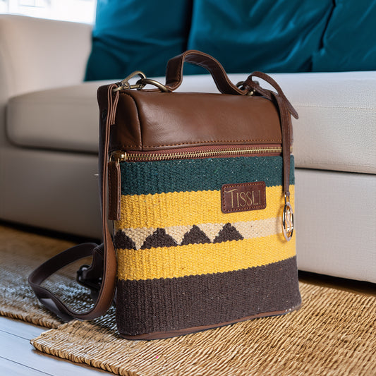 Canyon Stripes Backpack | A handcrafted blend of mustard, brown, and green for everyday adventures