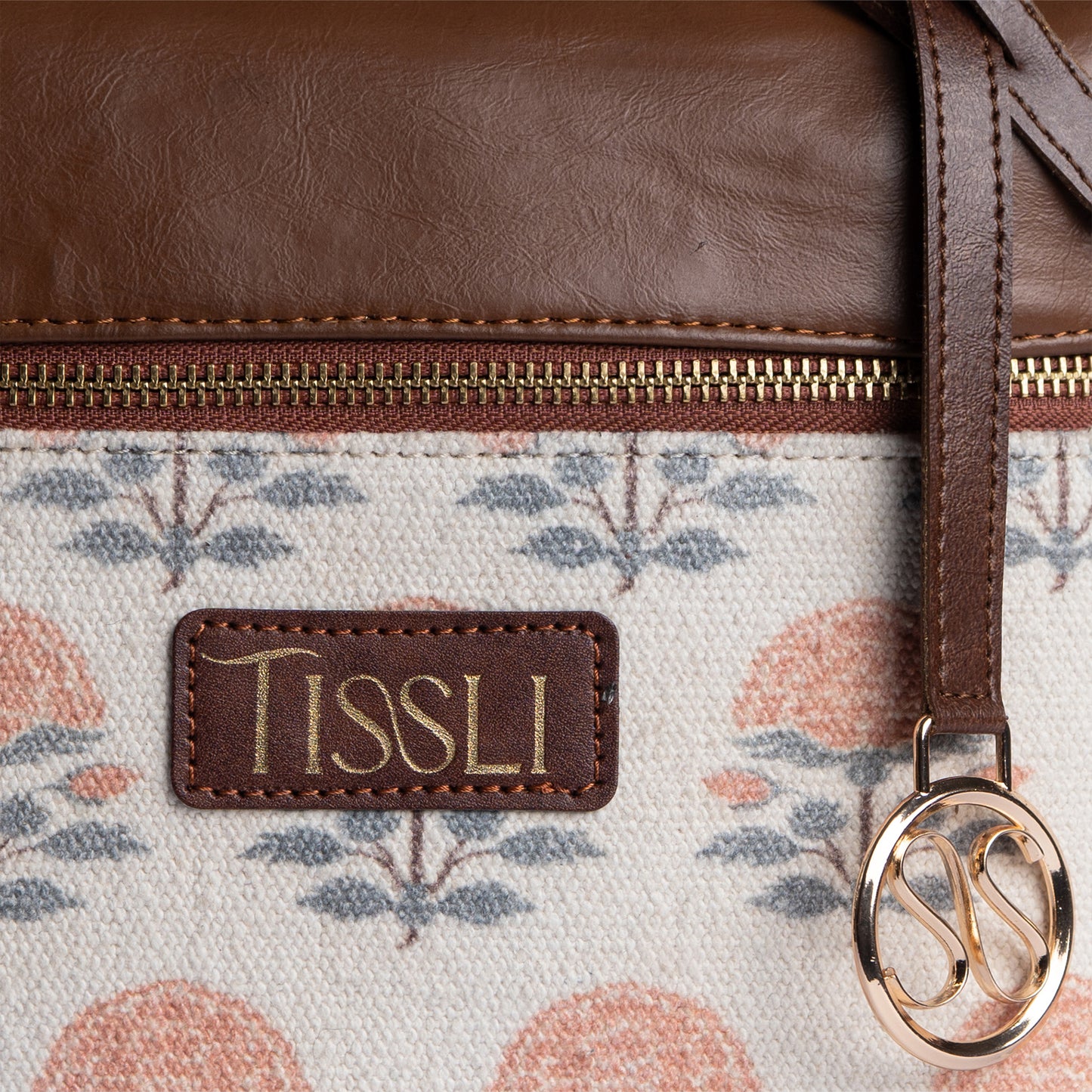 Floral Finesse Backpack | Handwoven soft beige design with delicate floral patterns for daily elegance