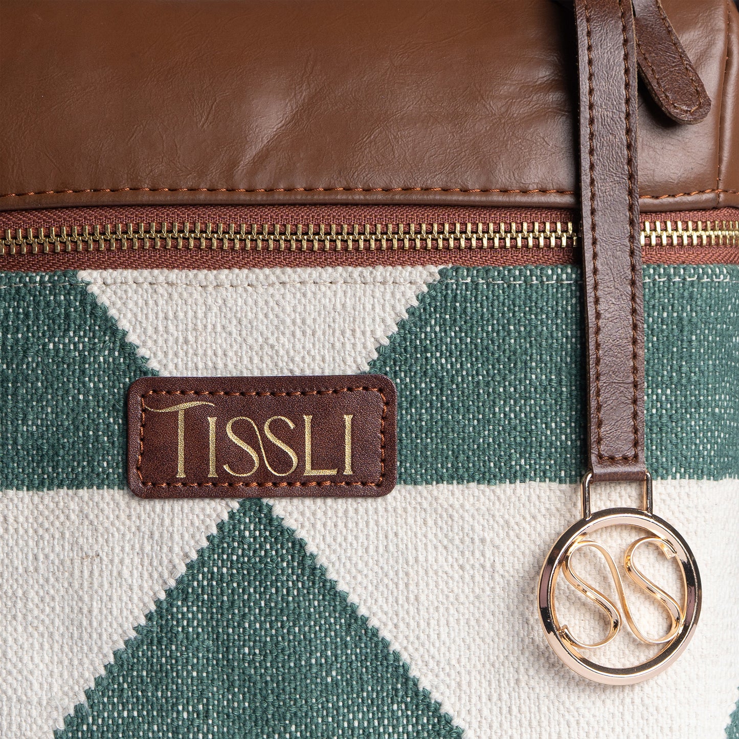Vana Moksha Backpack | Handwoven green and white geometric design for effortless everyday use
