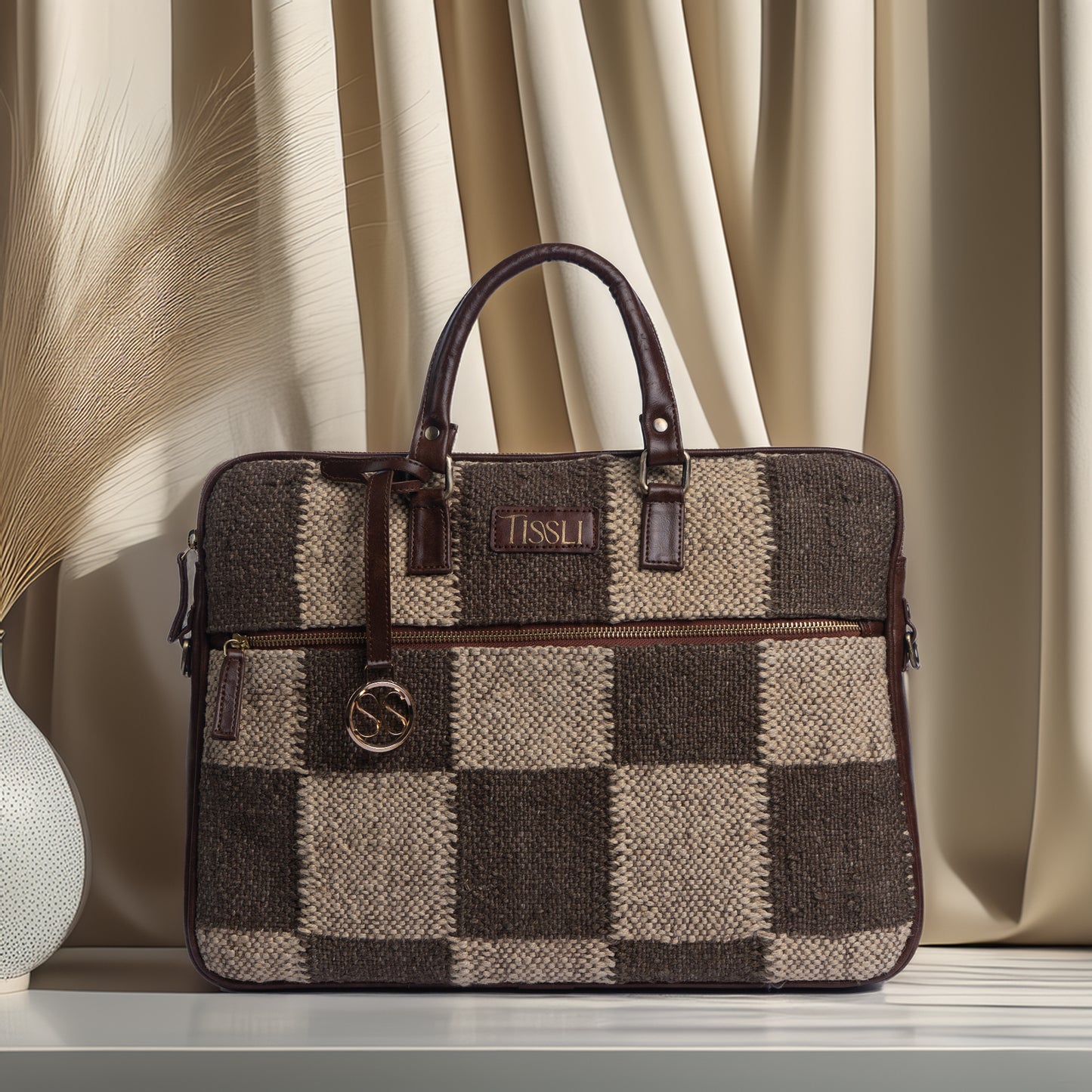 Checkered Grid Laptop Bag