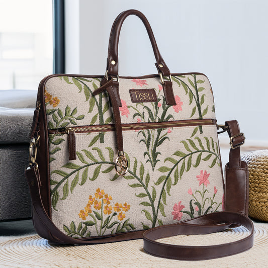 Gulzar Laptop Bag | Handwoven floral design inspired by blooming gardens and everyday elegance