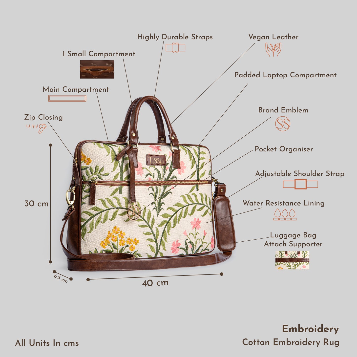 Gulzar Laptop Bag | Handwoven floral design inspired by blooming gardens and everyday elegance