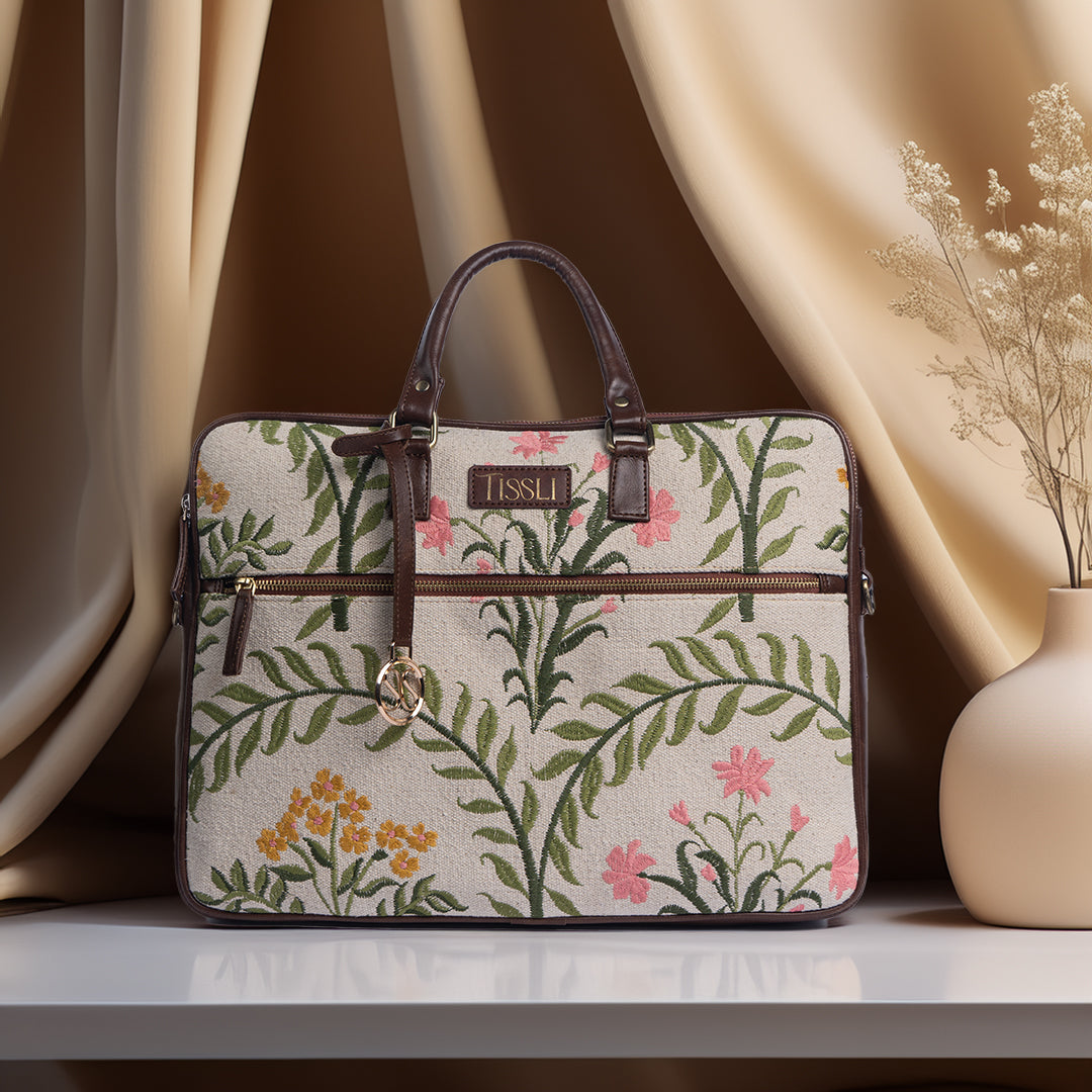 Gulzar Laptop Bag | Handwoven floral design inspired by blooming gardens and everyday elegance