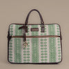 Paisley Motif Green Pattern Laptop Bag with Brown Leather Handles | Handwoven Work & Office Bag