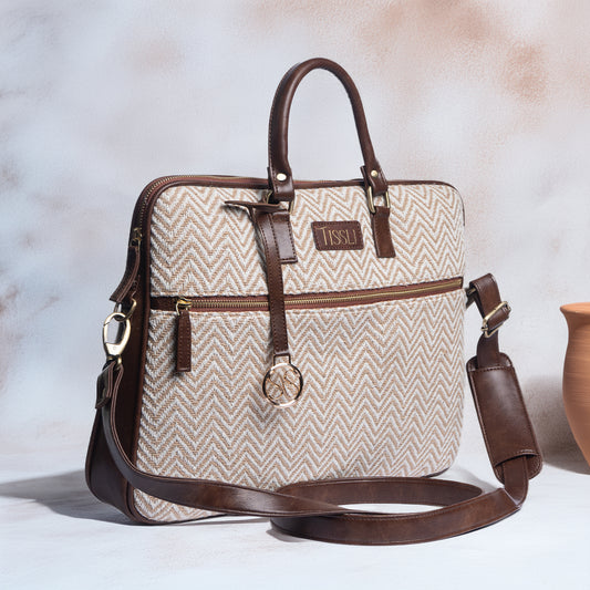 Desert Mirage Laptop Bag | A soft beige handwoven bag made for work, travel, and everyday comfort