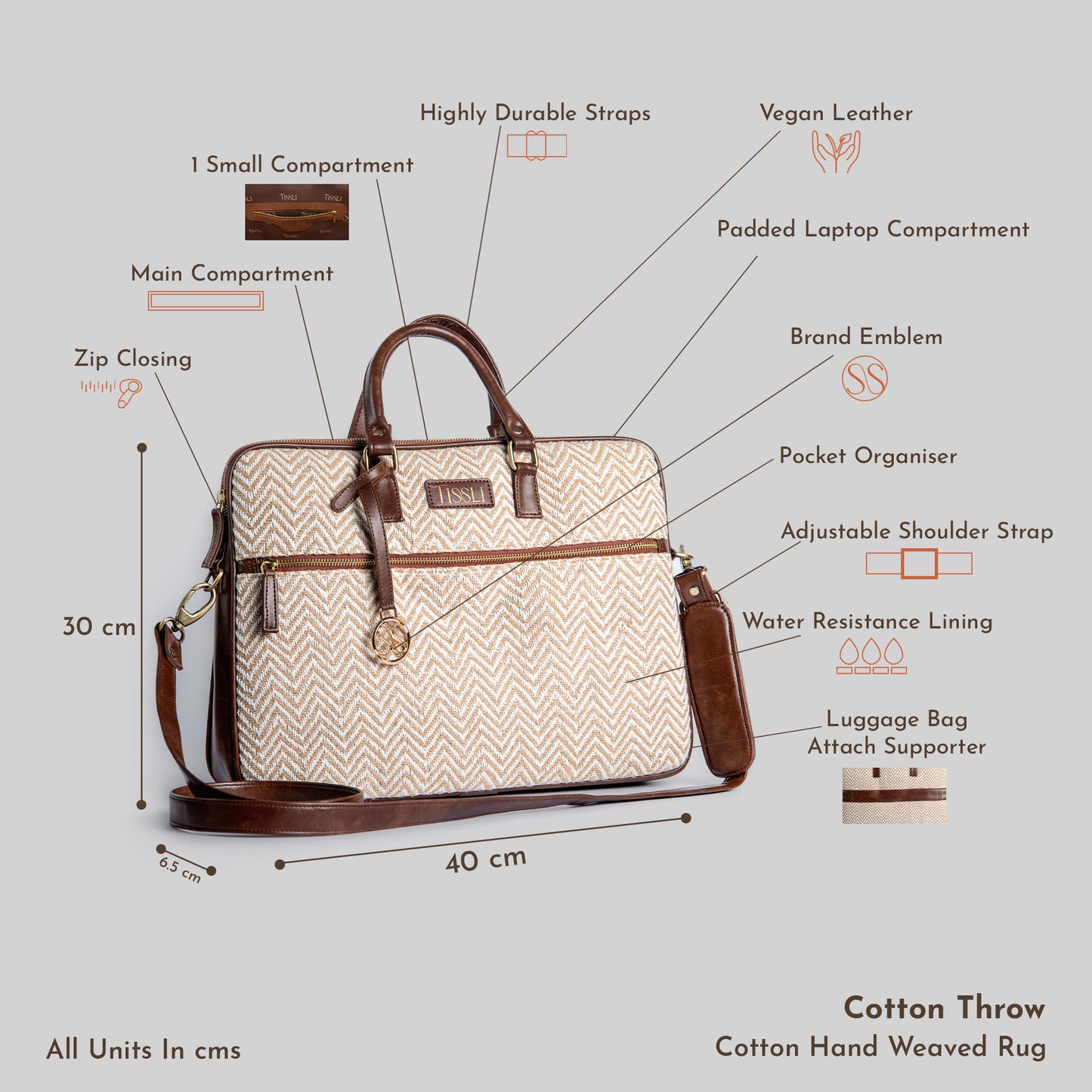 Desert Mirage Laptop Bag | A soft beige handwoven bag made for work, travel, and everyday comfort