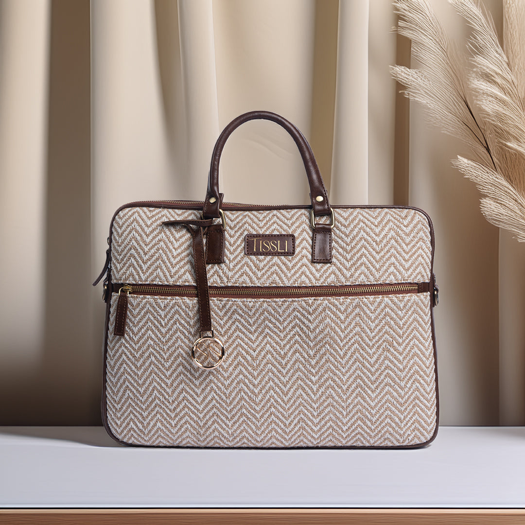Desert Mirage Laptop Bag | A soft beige handwoven bag made for work, travel, and everyday comfort