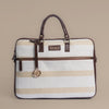 Desert Drift Beige Stripe Laptop Bag with Brown Leather Handles | Handwoven Office & Travel Bag
