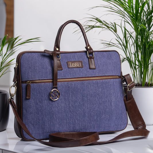 Indigo Dreams Handwoven Laptop Bag with Leather Handles | Stylish and Durable Office Bag for Professionals