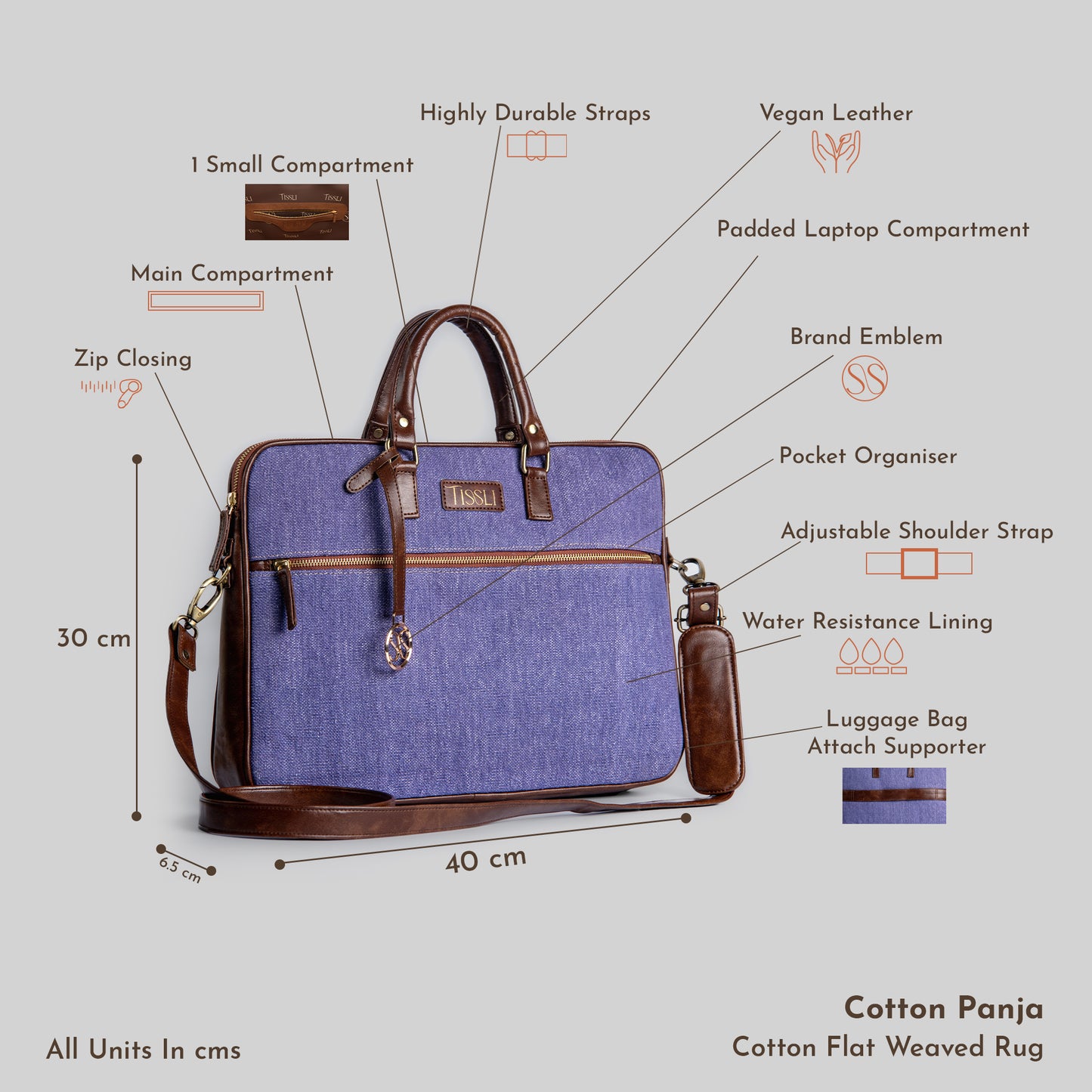 Indigo Dreams Handwoven Laptop Bag with Leather Handles | Stylish and Durable Office Bag for Professionals