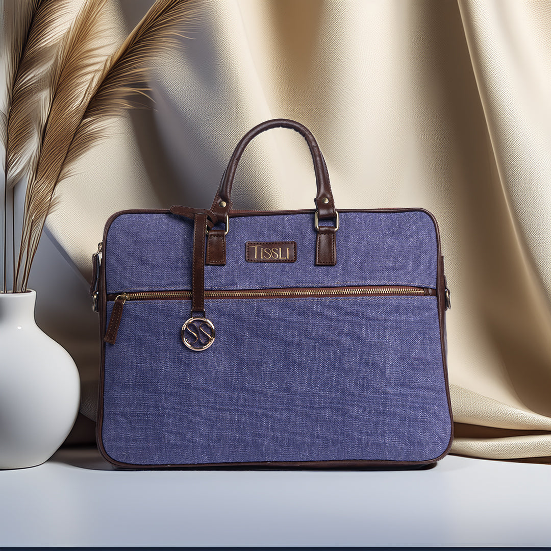 Indigo Dreams Handwoven Laptop Bag with Leather Handles | Stylish and Durable Office Bag for Professionals