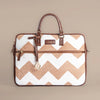 Desert Dunes Beige Chevron Laptop Bag with Brown Leather Handles | Handwoven Office & Travel Bag