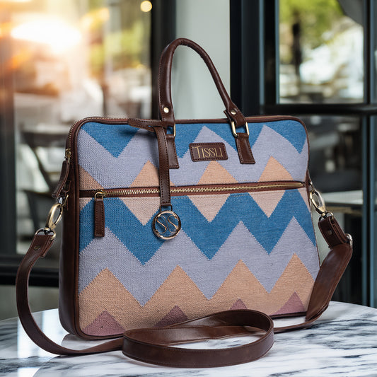 Dream Weaver Laptop Bag | Handwoven Pastel Zigzag Pattern Bag for Work, Travel & Everyday Style