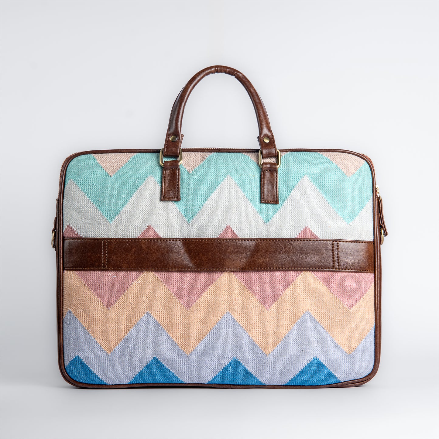 Dream Weaver Laptop Bag | Handwoven Pastel Zigzag Pattern Bag for Work, Travel & Everyday Style