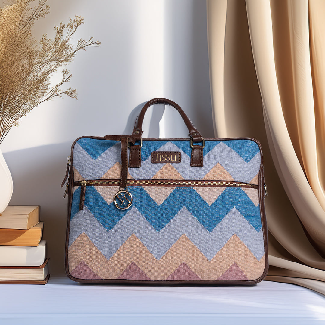 Dream Weaver Laptop Bag | Handwoven Pastel Zigzag Pattern Bag for Work, Travel & Everyday Style