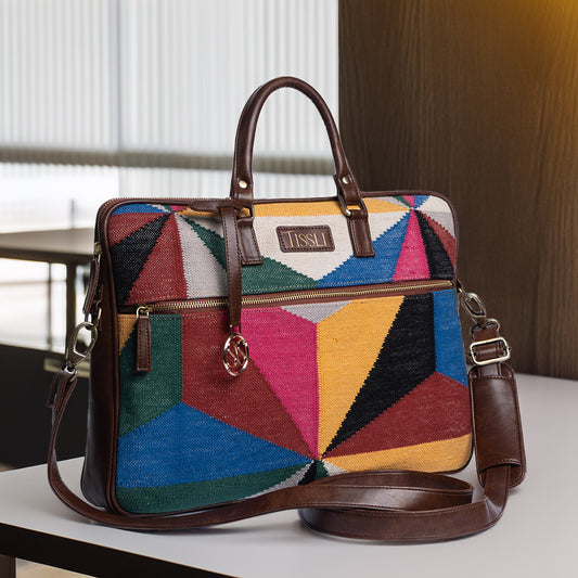 Mosaic Handwoven Laptop Bag | Bold Multicolor Geometric Pattern Crafted with Indian Artistry