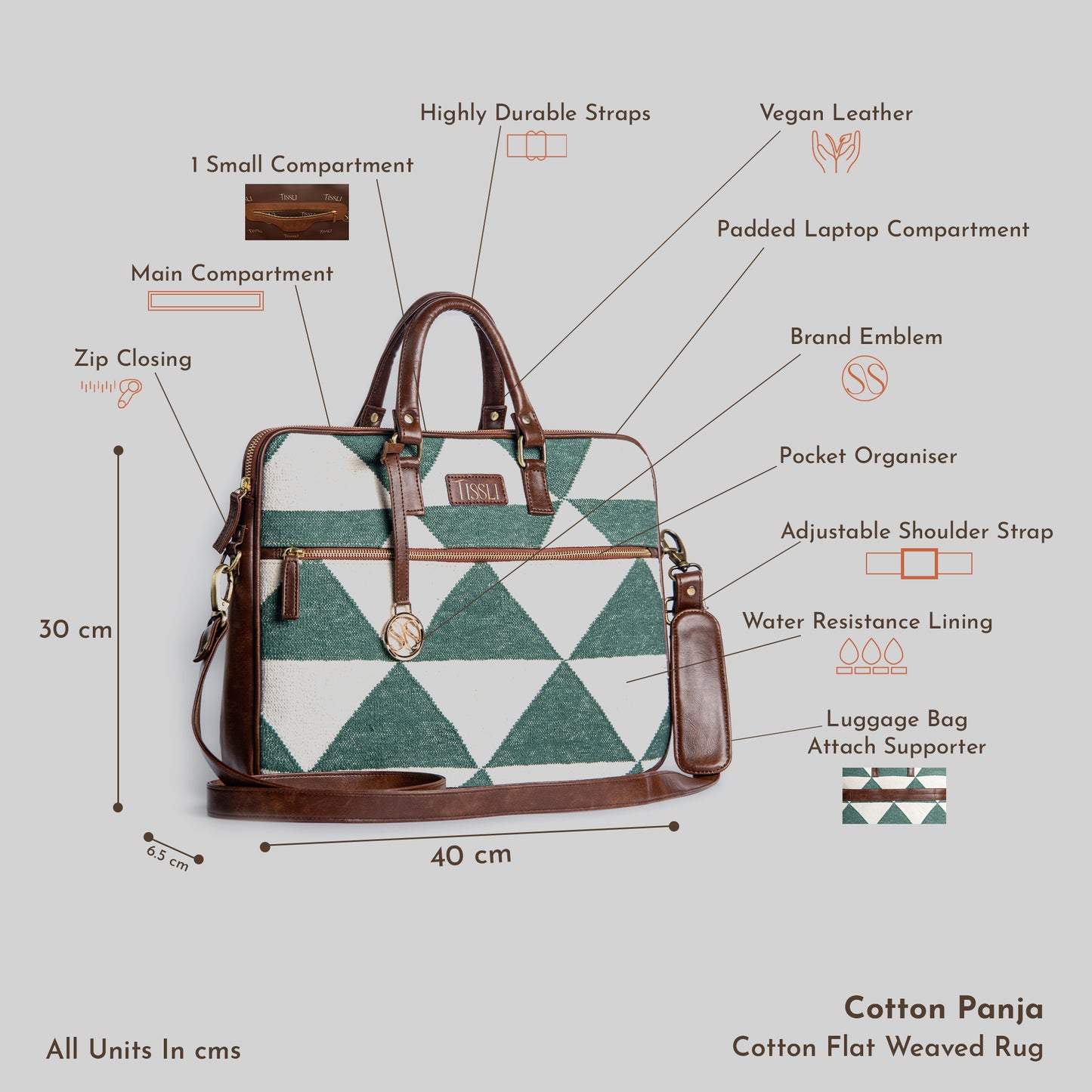 Vana Moksha Laptop Bag | Geometric Handloom Pattern in Earthy Green Hues, Balancing Heritage Craft with Modern Utility