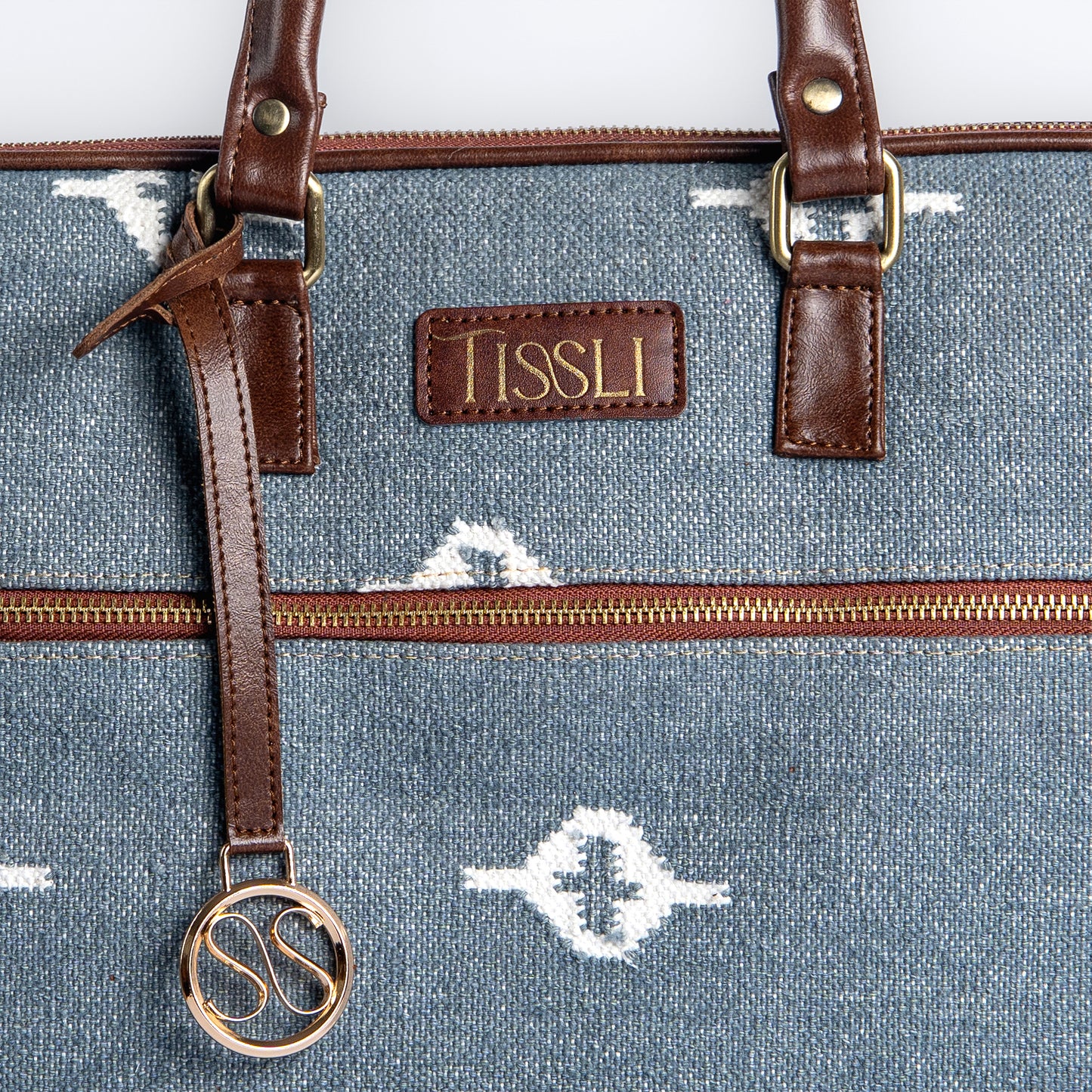 Skylight Serenity Handcrafted Laptop Bag | Elegant Blue Handloom Work Bag with Leather Handles