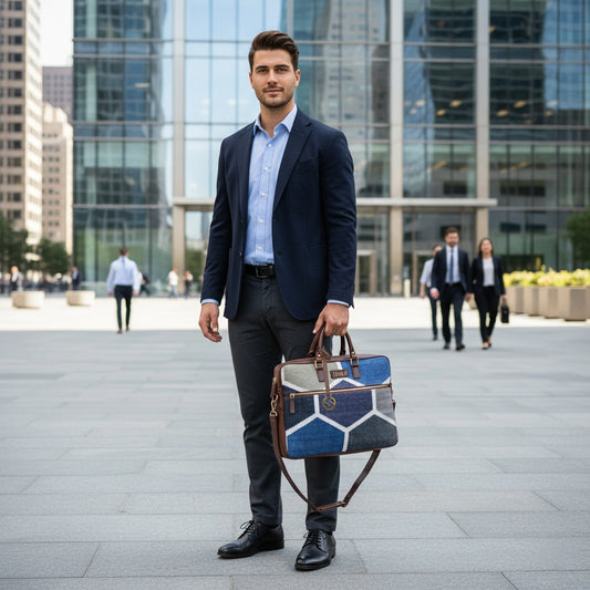Honeycomb Windows - Handcrafted Laptop Bag Leather Base