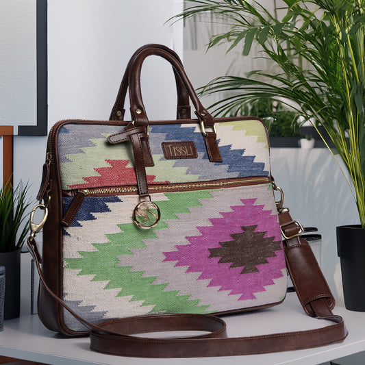 Ikat Illusion Laptop Bag | Handwoven Multicolor Fabric Office & Travel Bag for Women