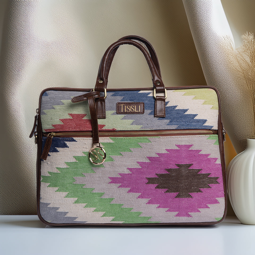 Ikat Illusion Laptop Bag | Handwoven Multicolor Fabric Office & Travel Bag for Women
