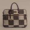 Checkered Grid Brown Laptop Bag with Leather Handles | Handwoven Office & Work Bag