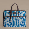 Chikankari Blue Embroidered Laptop Bag with Brown Leather Handles | Handwoven Office & Travel Bag