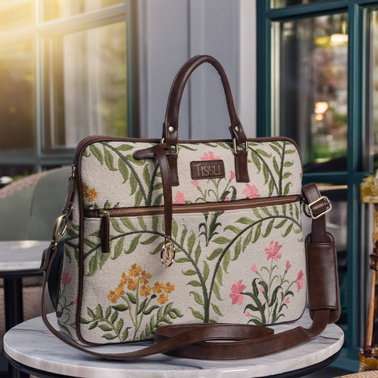 Gulzar Laptop Bag | Handcrafted floral design that brings nature’s calm to your everyday look