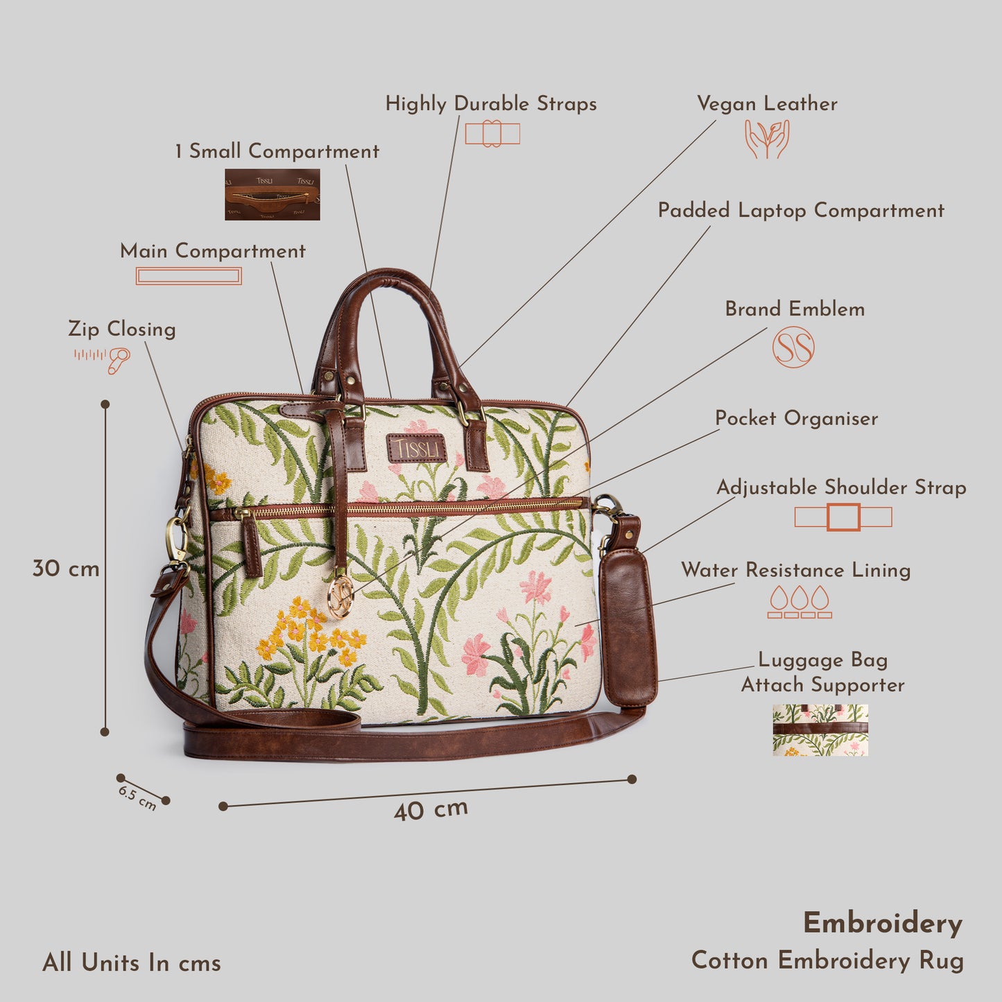 Gulzar Laptop Bag | Handcrafted floral design that brings nature’s calm to your everyday look