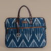 Indigo Chevron Pattern Laptop Bag with Brown Leather Handles | Handwoven Work & Travel Bag