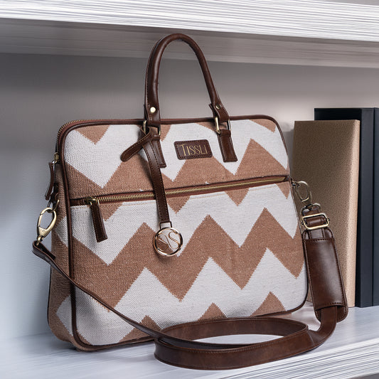 Desert Dunes Laptop Bag | Handwoven tan and white chevron pattern for work and everyday use