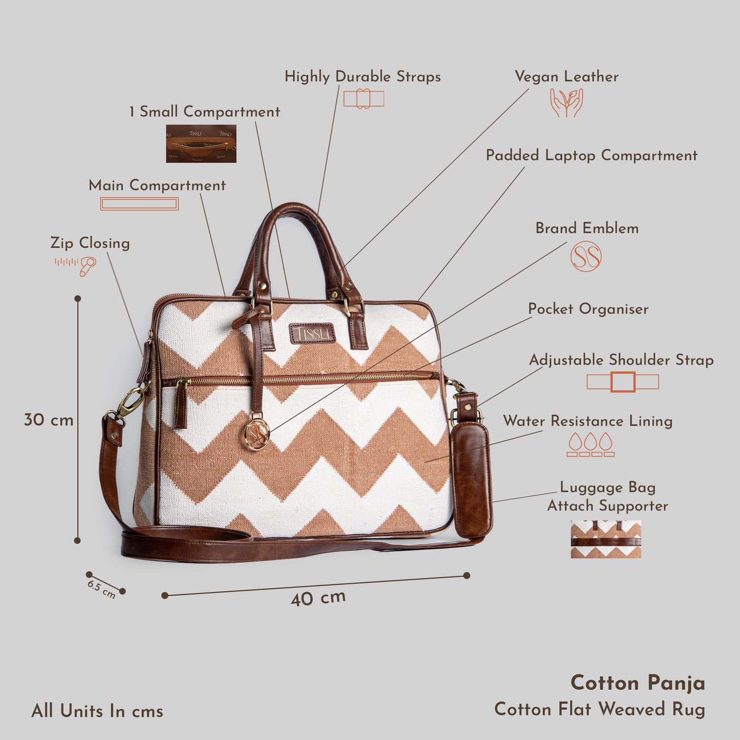 Desert Dunes Laptop Bag | Handwoven tan and white chevron pattern for work and everyday use