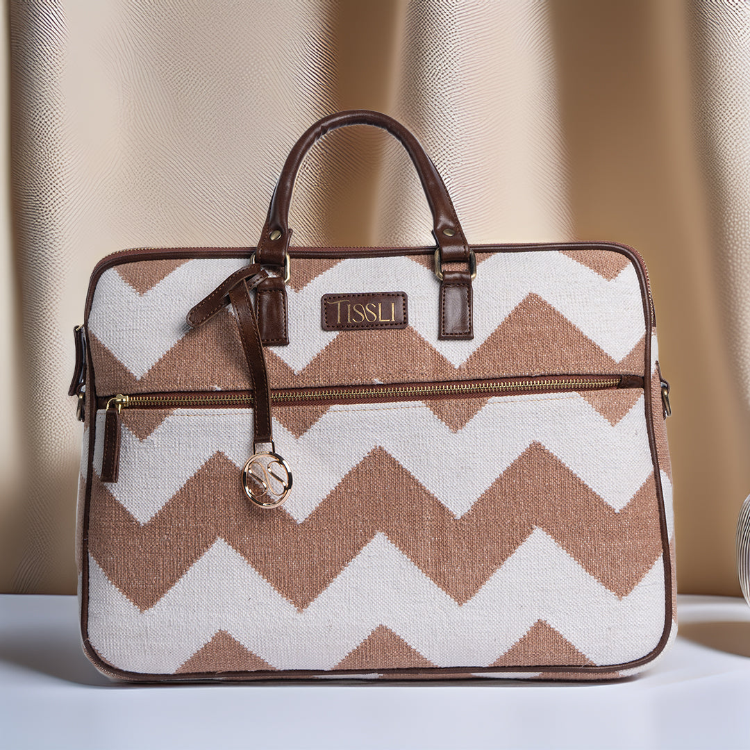 Desert Dunes Laptop Bag | Handwoven tan and white chevron pattern for work and everyday use