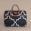 Sapphire Lattice Black Laptop Bag with Brown Leather Handles | Handwoven Geometric Office & Work Bag