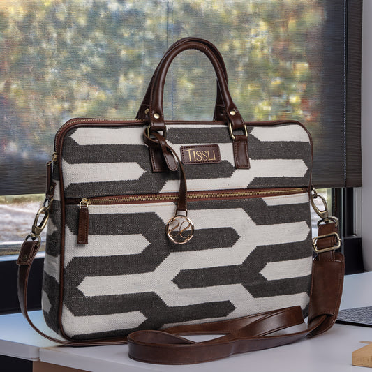 Shadow Maze Laptop Bag | Minimal monochrome weave designed for work, travel, and beyond
