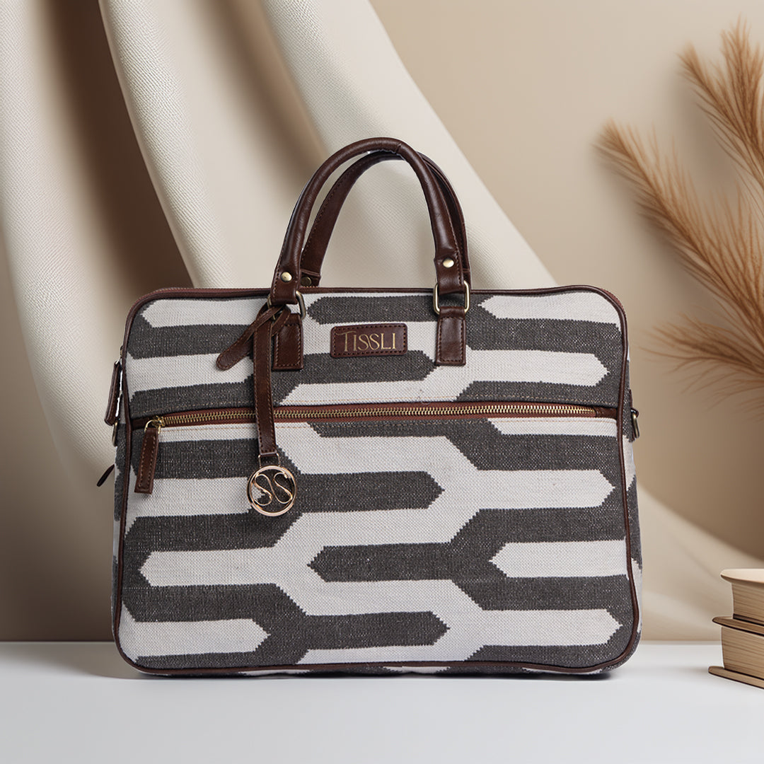 Shadow Maze Laptop Bag | Minimal monochrome weave designed for work, travel, and beyond