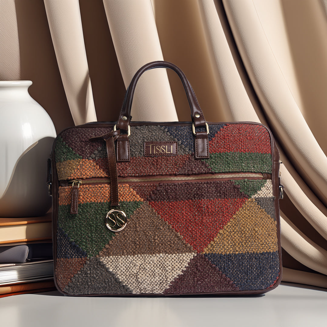 Geometric Gem Laptop Bag | Handwoven multicolor pattern that adds craft and color to your workday