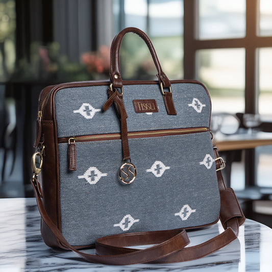 Skylight Serenity Laptop Bag | Handwoven blue design that brings calm and class to your workdays