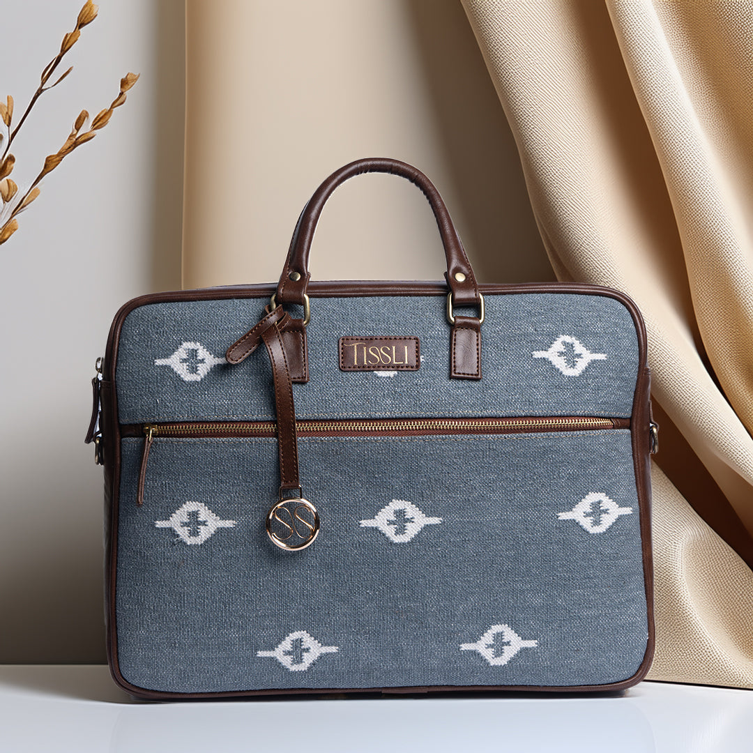 Skylight Serenity Laptop Bag | Handwoven blue design that brings calm and class to your workdays