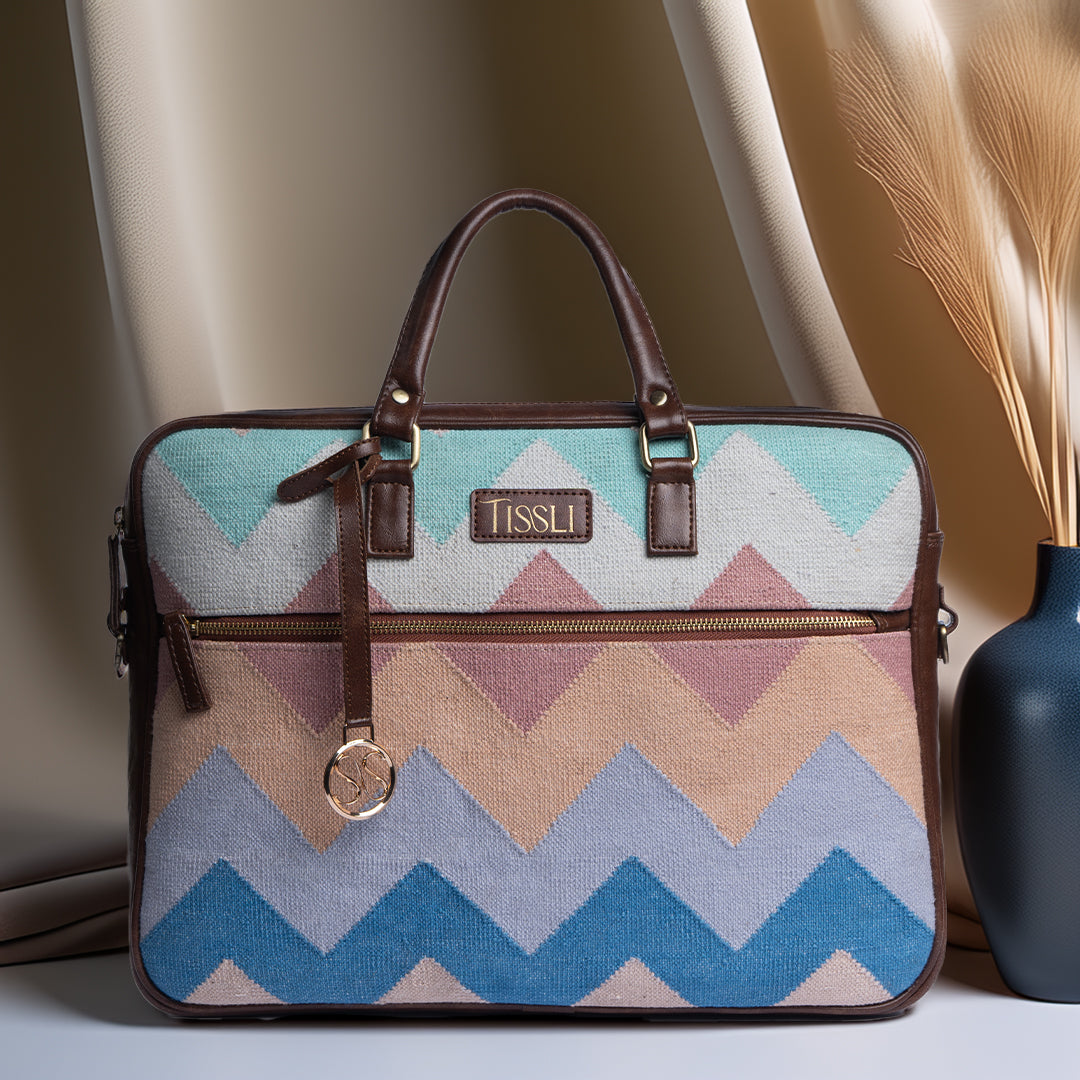 Dream Weaver Laptop Bag | Soft pastel handwoven bag made for light, everyday elegance