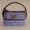 Lavender Lace Pattern Sling Bag with Brown Leather Trim | Handwoven Compact Shoulder Bag