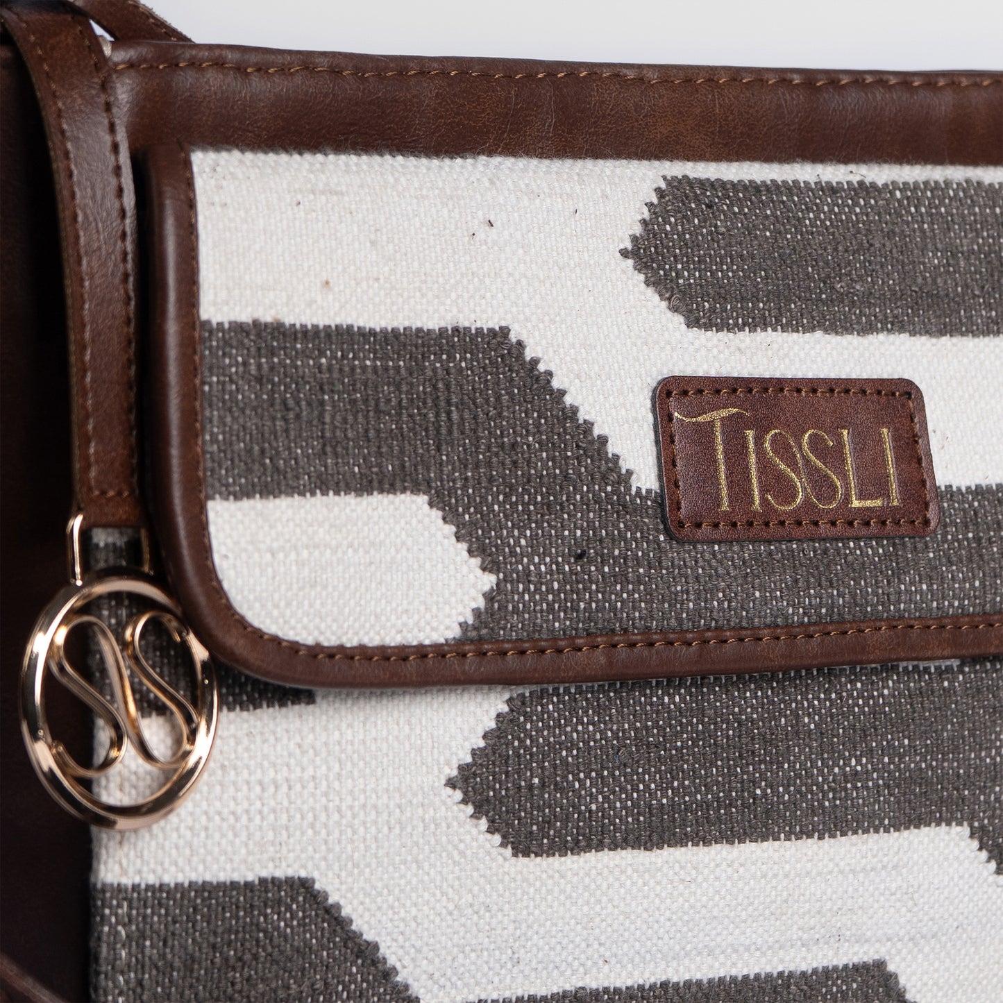 Handwoven Shadow Maze Hand Bag with Brown Leather Detailing | Elegant and Modern Everyday Sling for Women