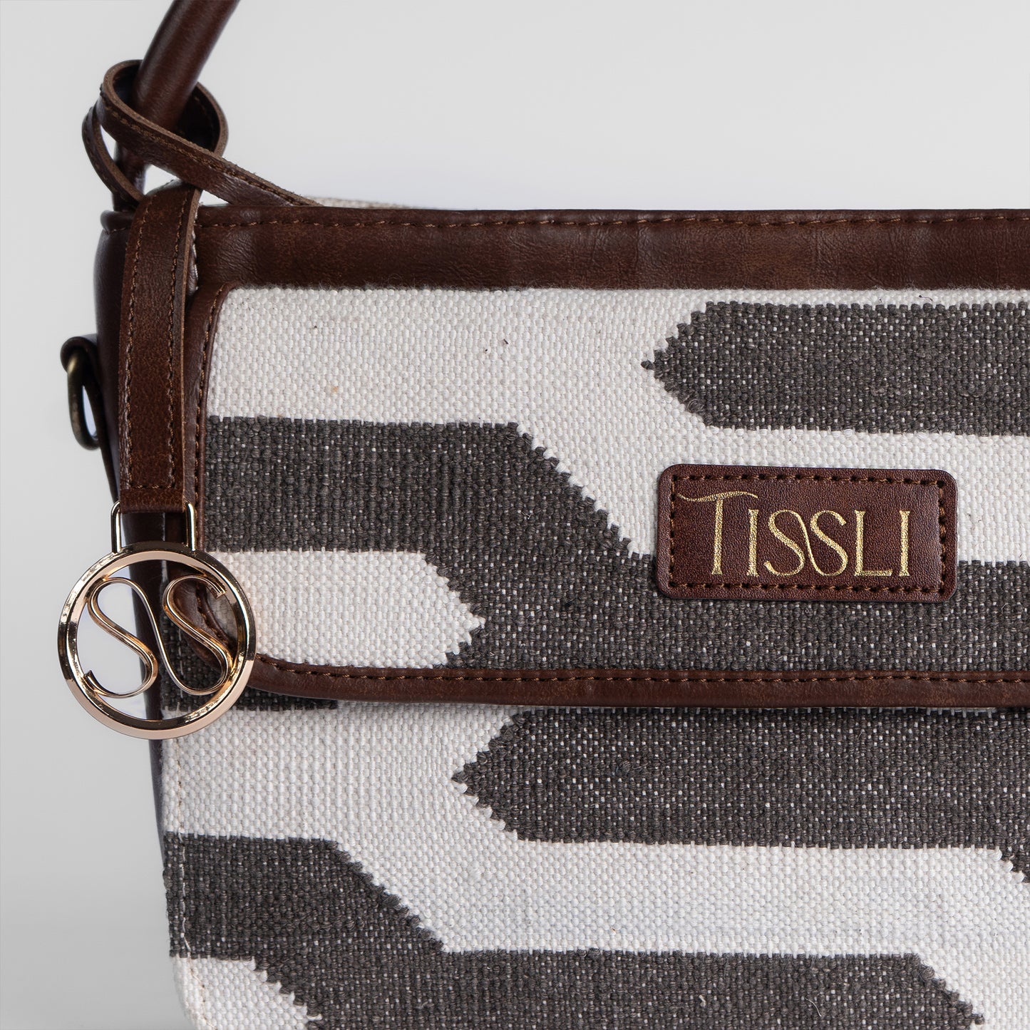 Handwoven Shadow Maze Hand Bag with Brown Leather Detailing | Elegant and Modern Everyday Sling for Women