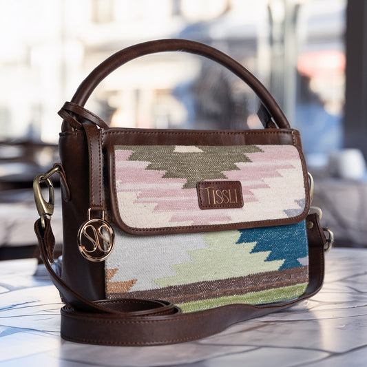 Ikat Illusion Multi-Tone Sling Bag with Brown Leather Detailing | Handwoven Everyday Shoulder Bag