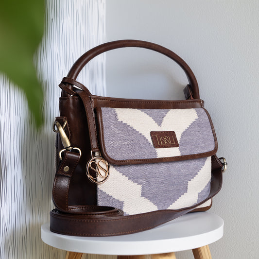 Handwoven Rajasthani Trellis Cross Body Bag with Brown Leather Detailing | Perfect Everyday Sling for Women