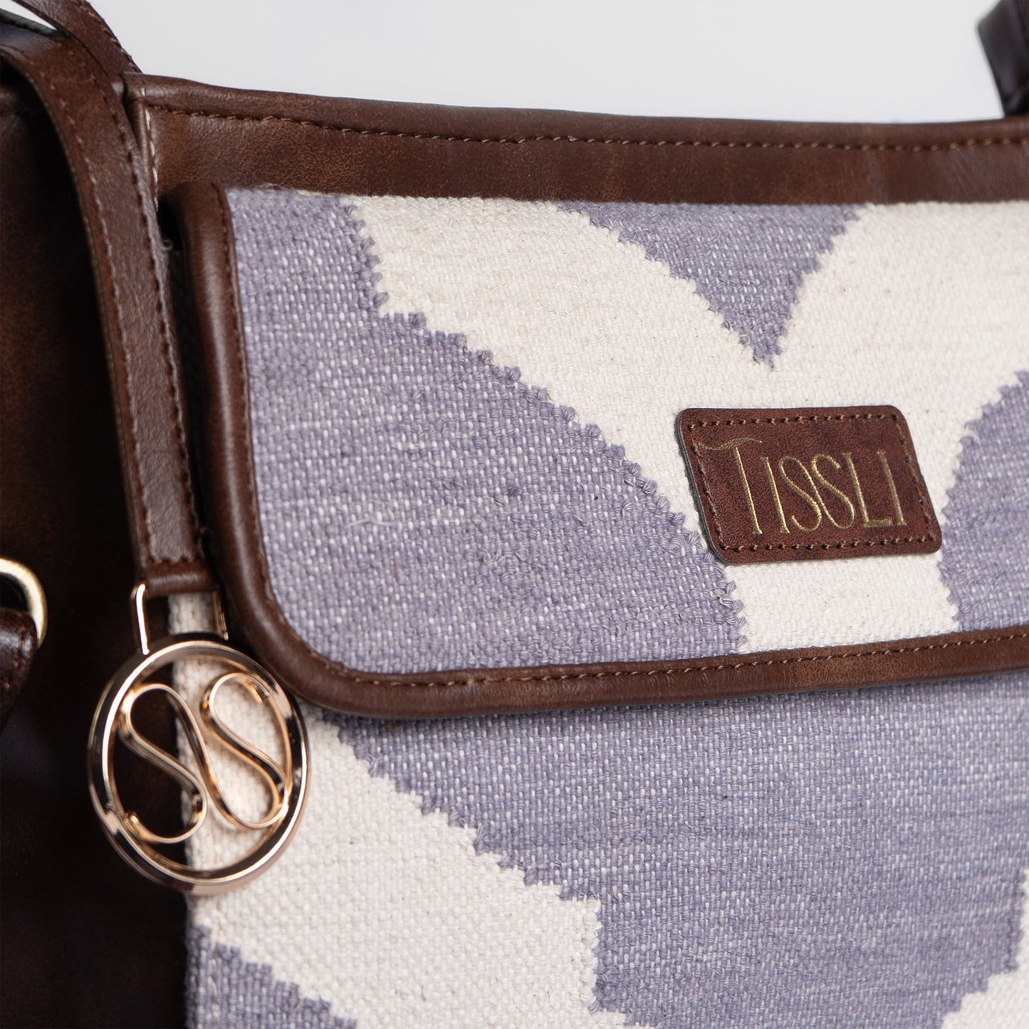 Handwoven Rajasthani Trellis Cross Body Bag with Brown Leather Detailing | Perfect Everyday Sling for Women