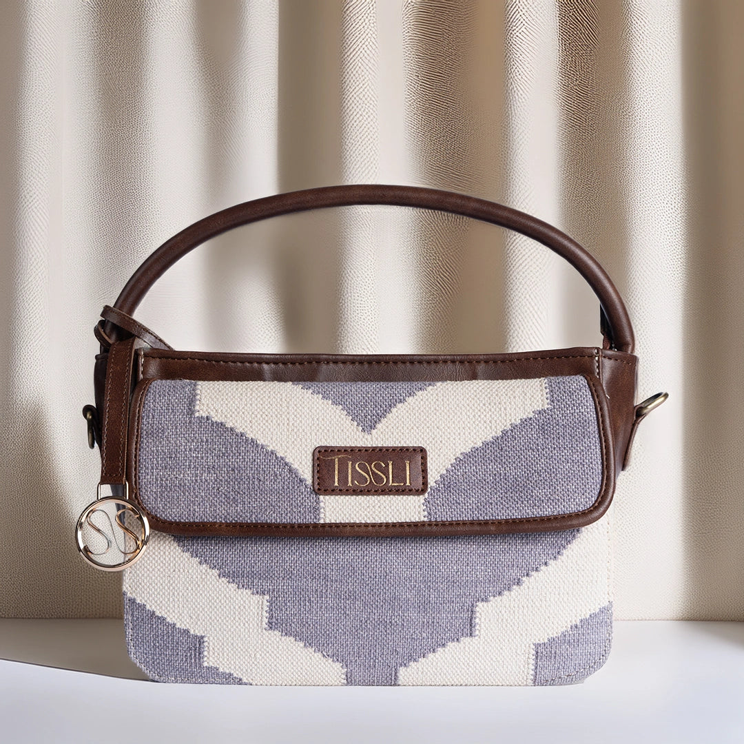 Handwoven Rajasthani Trellis Cross Body Bag with Brown Leather Detailing | Perfect Everyday Sling for Women