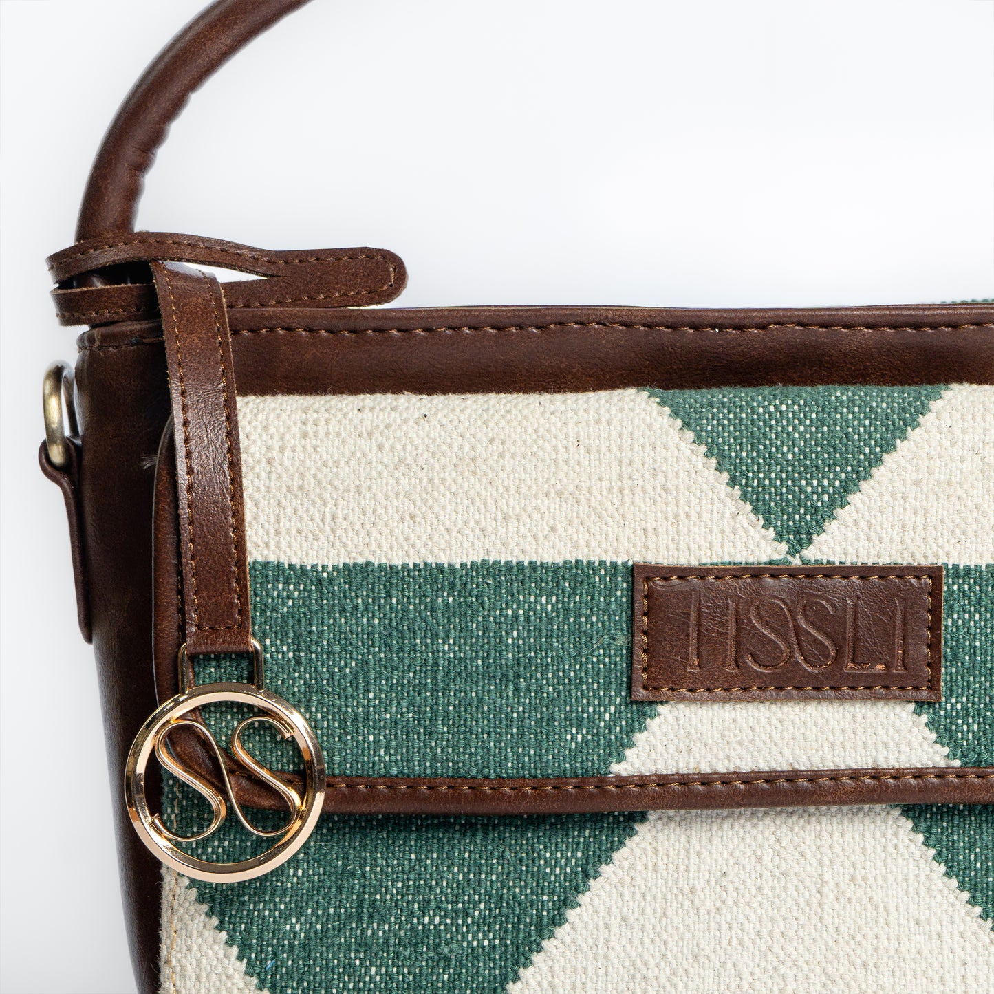 Vana Moksha Hand Bag | Handwoven green and white geometric pattern inspired by nature and calmness