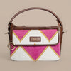 Fuchsia Fusion Hand Bag | Handwoven pink and white geometric design with golden accents for a vibrant look